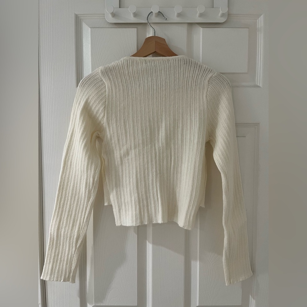 Cream Ribbed Knit with Pearl Buttons - Picture 2 of 7